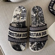 Dior Dway Cotton embroidered jacquard sandals in Black Ds020 