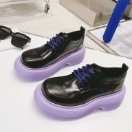 Dymonlatry Custom oil cowhide Platform shoes in black/purple Dys009