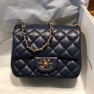 Chanel Lambskin Classic Flap bag in navy blue A01115 with gold hardware(original quality)