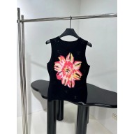 chanel black cotton vest with flower 2024 