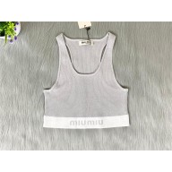 MIU MIU Cotton knit top MMV162 GRAY 2024 