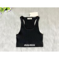MIU MIU Cotton knit top MMV162 BLACK 2024 