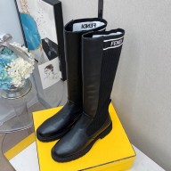 FENDI Knitted sock tube/Soft cowhide In-tube Martin boots Fes018