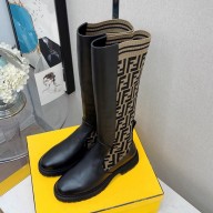 FENDI Knitted sock tube/Soft cowhide In-tube Martin boots Fes019