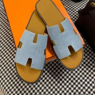 Hermes Men's Denim “H”shape sandals Blue Her036