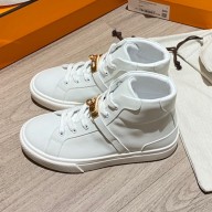 Hermes Cowhide Kelly buckle Flat casual shoes couple models in White Her037
