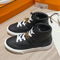 Hermes Cowhide Kelly buckle Flat casual shoes couple models in Black Her039