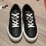 Hermes Cowhide Kelly buckle Flat casual shoes couple models in Black Her044