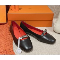 Hermes Bilbao ballet flat goatskin with iconic silver plated buckle black 2025