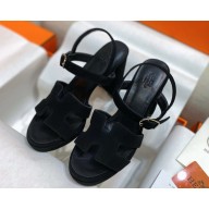 HERMES Jazz 90 sandal velvet with iconic "H" cut-out noir 2025