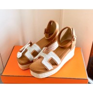 HERMES Elda espadrille sandal in Canvas and leather Beige heel 8.5cm platform 5cm 2025