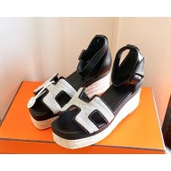 HERMES Elda espadrille sandal in Canvas and leather Black heel 8.5cm platform 5cm 2025