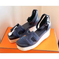 HERMES Elda espadrille sandal in denim blue heel 8.5cm platform 5cm 2025