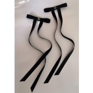 Chanel Set of 2 Bow Barrettes Silk Satin Black AAA839 2025