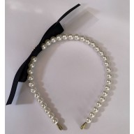 Chanel Headband Imitation Pearls, Metal & Satin Pearly White, Golden & Black AAA841 2025