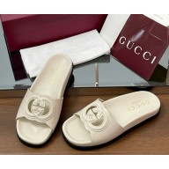 Gucci Women's Interlocking G cut-out slide sandal white leather 2025 