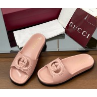 Gucci Women's Interlocking G cut-out slide sandal pink leather 2025 