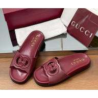 Gucci Women's Interlocking G cut-out slide sandal Gucci Rosso Ancora red leather 2025 