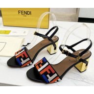 FENDI Delfina FF jacquard medium-heeled sandals black heel 6cm 2025
