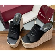 Gucci Women's Interlocking G sandal 817212 Black leather heel 11cm platform 5cm 2025
