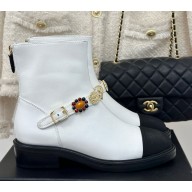 Chanel lambskin ankle boots in white with gemstone 1209-2024