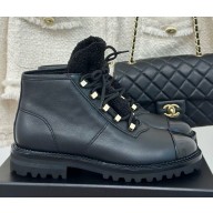 Chanel Lambskin Lace-Up ankle Boots black 1209-2024