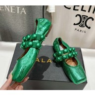 Alaïa calfskin Sphere-Detail Ballet Flats green 2025