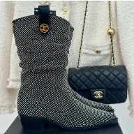 Chanel Lambskin with crystal pointed ankle Boots black 1209-2024