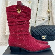 Chanel Lambskin with crystal pointed ankle Boots red 1209-2024