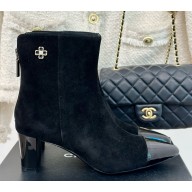 Chanel Suede Calfskin & patent leather ankle Boots in black 1209-2024