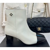 Chanel Calfskin & patent leather ankle Boots in white 1209-2024