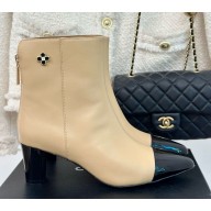 Chanel Calfskin & patent leather ankle Boots in beige 1209-2024