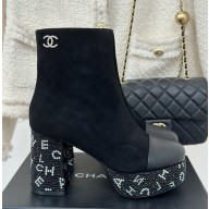 Chanel heel 9cm platform 3cm suede lambskin ankle Boots in black 1209-2024