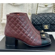 Chanel lambskin Quilting ankle Boots in burgundy 1209-2024