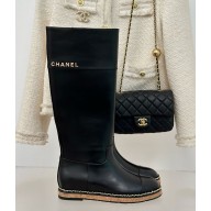 Chanel lambskin thigh Boots with chain black 1209-2024