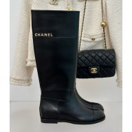 Chanel lambskin thigh Boots in black 1209-2024