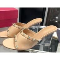Valentino Garavani rockstud patent leather Sandals beige 2025
