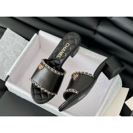 Chanel calfskin with chain high-heeled slippers black 2025