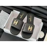 Chanel Slippers Lambskin with CC logo black 01 2025
