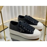 Prada leather sneakers with triangle logo black 2025