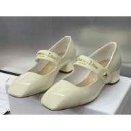 Dior D-lane patent calfskin Mary Janes white heel 3.5cm 2025