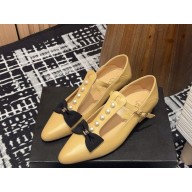 Chanel lambskin mary janes with pearl and bow beige 2025