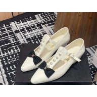 Chanel lambskin mary janes with pearl and bow white 2025