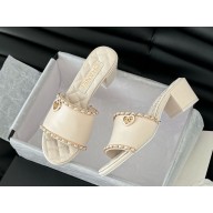 Chanel calfskin with chain high-heeled slippers white 2025