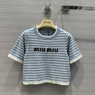 miu miu Bouclé cotton top Astro/White 2023