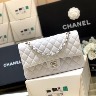 Chanel Medium Classic Flap Bag 1112 in lambskin white with silver Hardware( Original Quality)