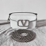 Valentino Locò Small Shoulder Bag in Snakeskin Embossed Leather white 2022