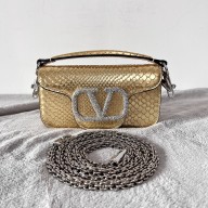 Valentino Locò Small Shoulder Bag in Snakeskin Embossed Leather Gold 2022