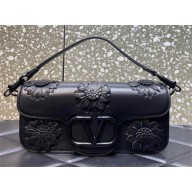 Valentino Locò VLogo Signature Shoulder Bag with Applique Flowers black 2022 6033