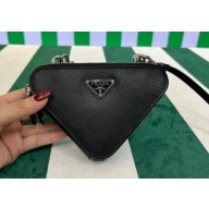 Prada Saffiano Leather Triangle mini-pouch bag 1NR015 Black 2023